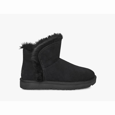 Botas UGG Classic Mini Fluff High-Low Mulher Pretas | PT-KISFC